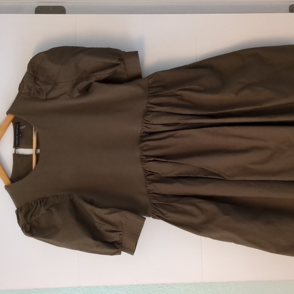 English Factory Olive green Preppy Puffy Sleeves Mini dress Side Pockets Size XS - Picture 5 of 13